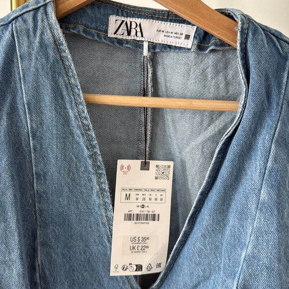 ZARA Blue Denim Vest NWT - Picture 2 of 3